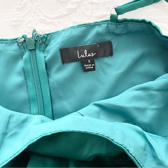 NWOT Lulus Treat Me Good Emerald Green Satin Cowl Neck Tulip Mini Dress Small - Picture 2 of 7